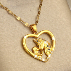 Girl's Unicorn & Girl Zircon Necklace Titanium Steel Chain Jewelry