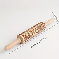 Vintage Pattern Embossing Rolling Pin Wooden Dough Roller Kitchen Utensil