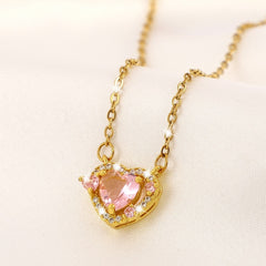Girl's Pink Love Crystal Pendant Necklace Charm Jewelry