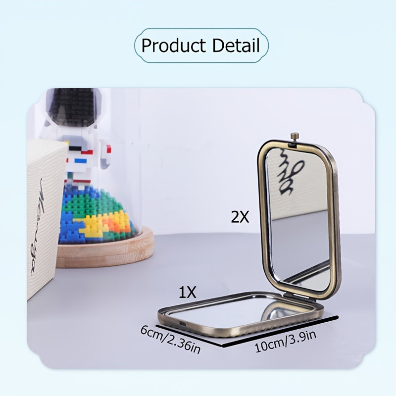 Vintage Metal Compact Mirror 2 Sided 2X 1X Magnification Portable And Foldable