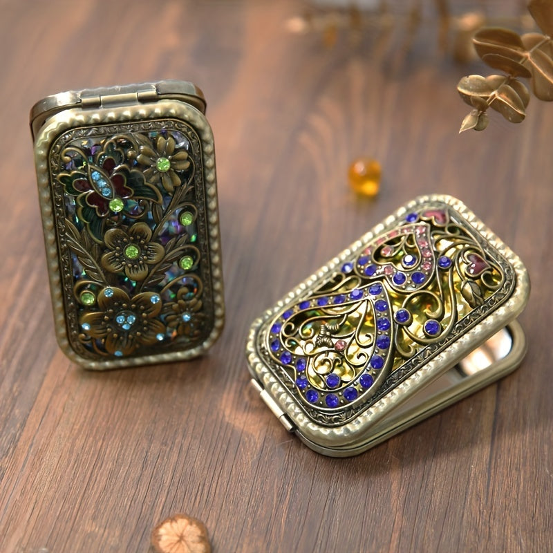 Antique Compact Cosmetic Mirror Metal Portable Foldable Princess Mirror