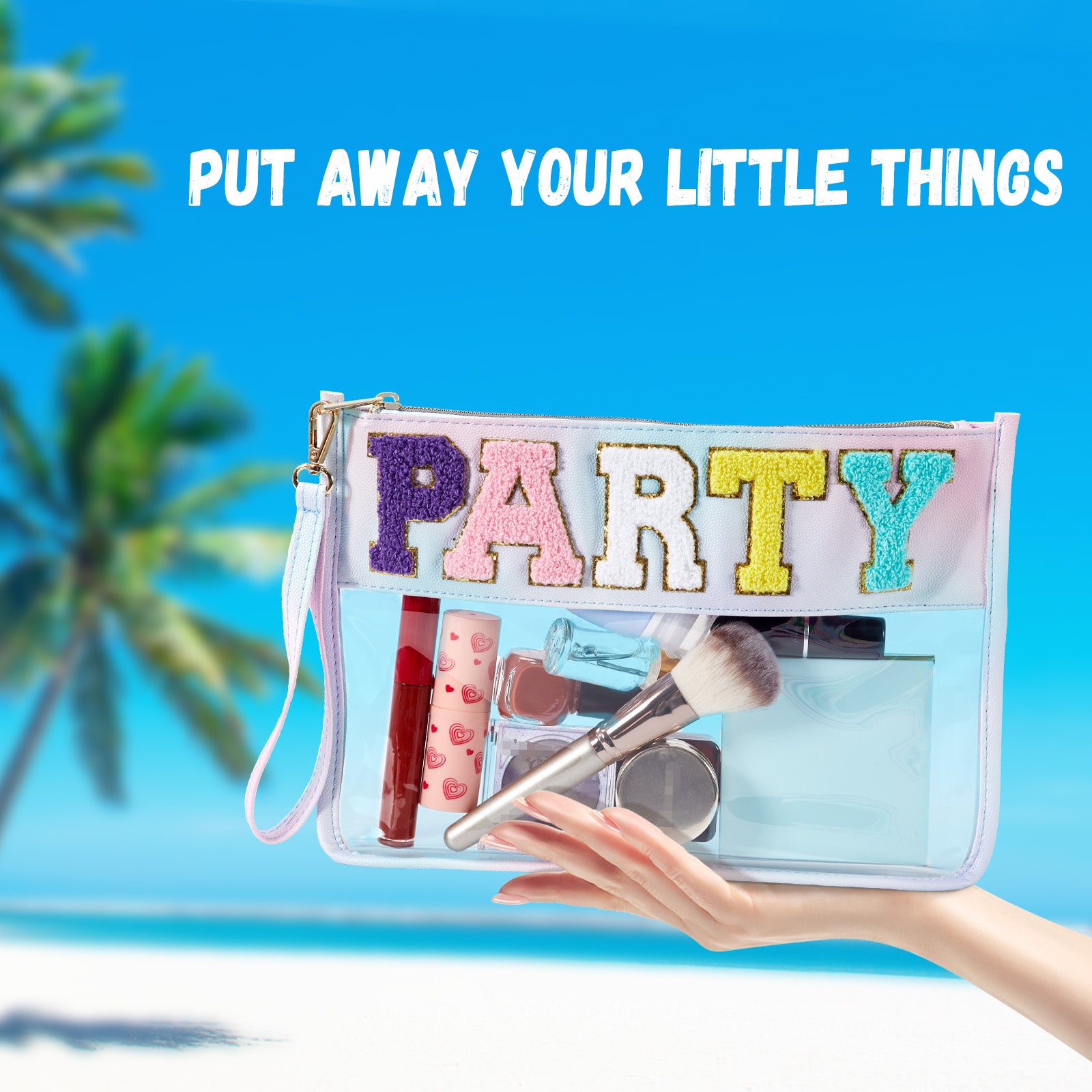 Rainbow Gradient Clear Makeup Bag with Handle