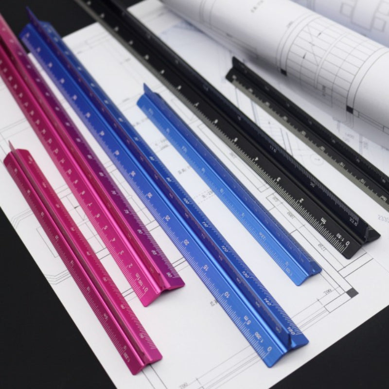 Colorful Aluminum Triangular Scale Ruler 1 20 1 125 Metal Drafting Tool