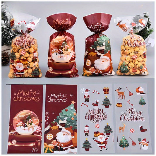 50pcs Christmas Candy Bag Snack Cookie Bag Cellophane Gift Party Candy Bag