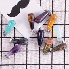 5pcs Stone Pendant Oval Long Tears Water Drop Chakra Charm Semi Precious Gemston