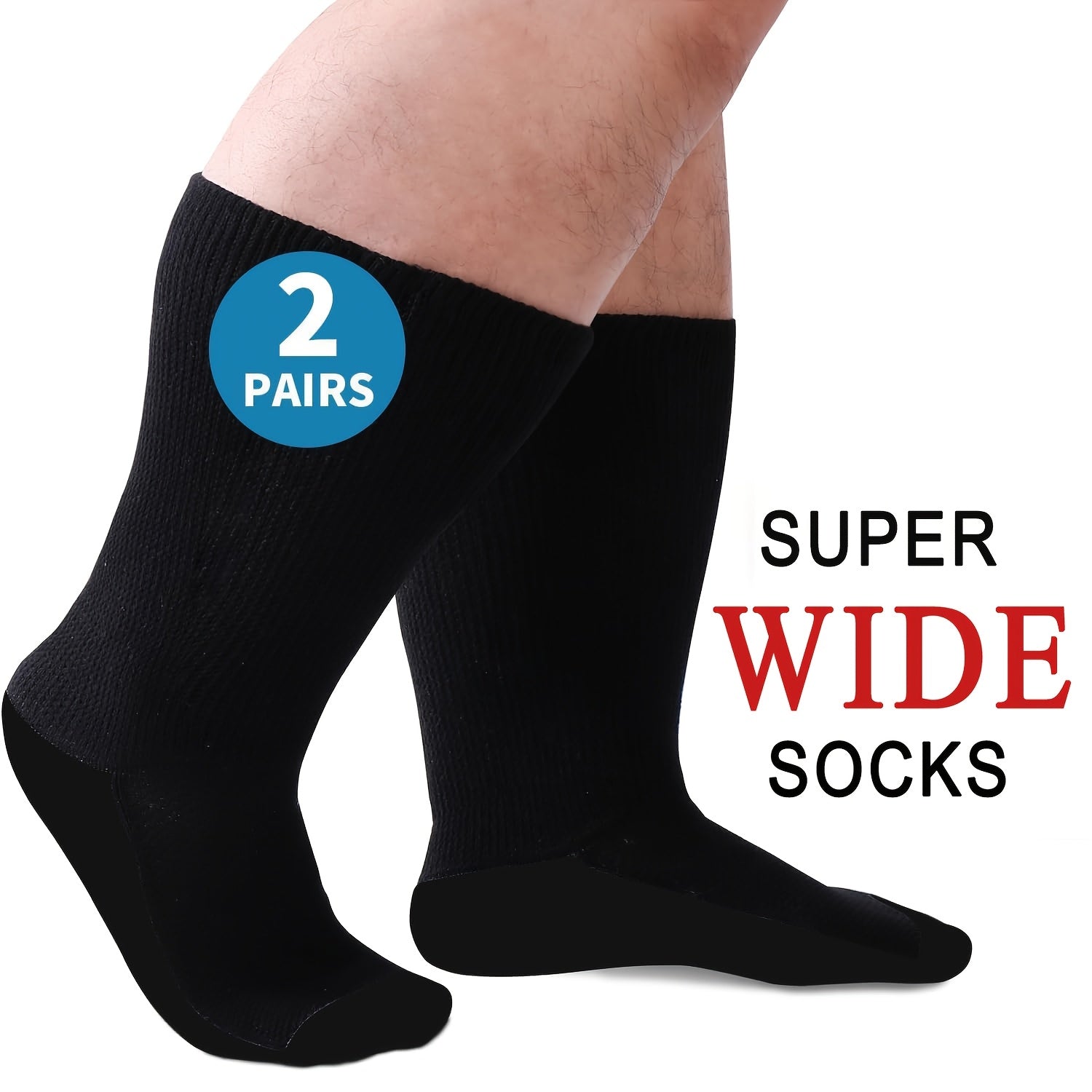 2 Pairs Wide Calf Diabetic Socks Non Slip Hospital Cover Cast Plus Size