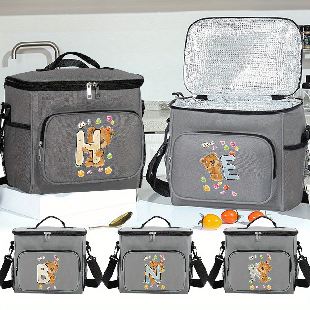 Waterproof Crossbody Lunch Bag Initials A-Z Pattern Student Thermal Cooler