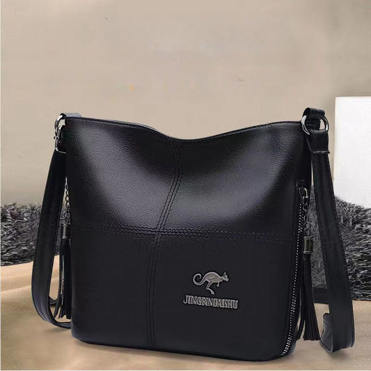 Vegan Leather Bucket Bag Durable Stitching Crossbody Style Solid Shoulder Purse