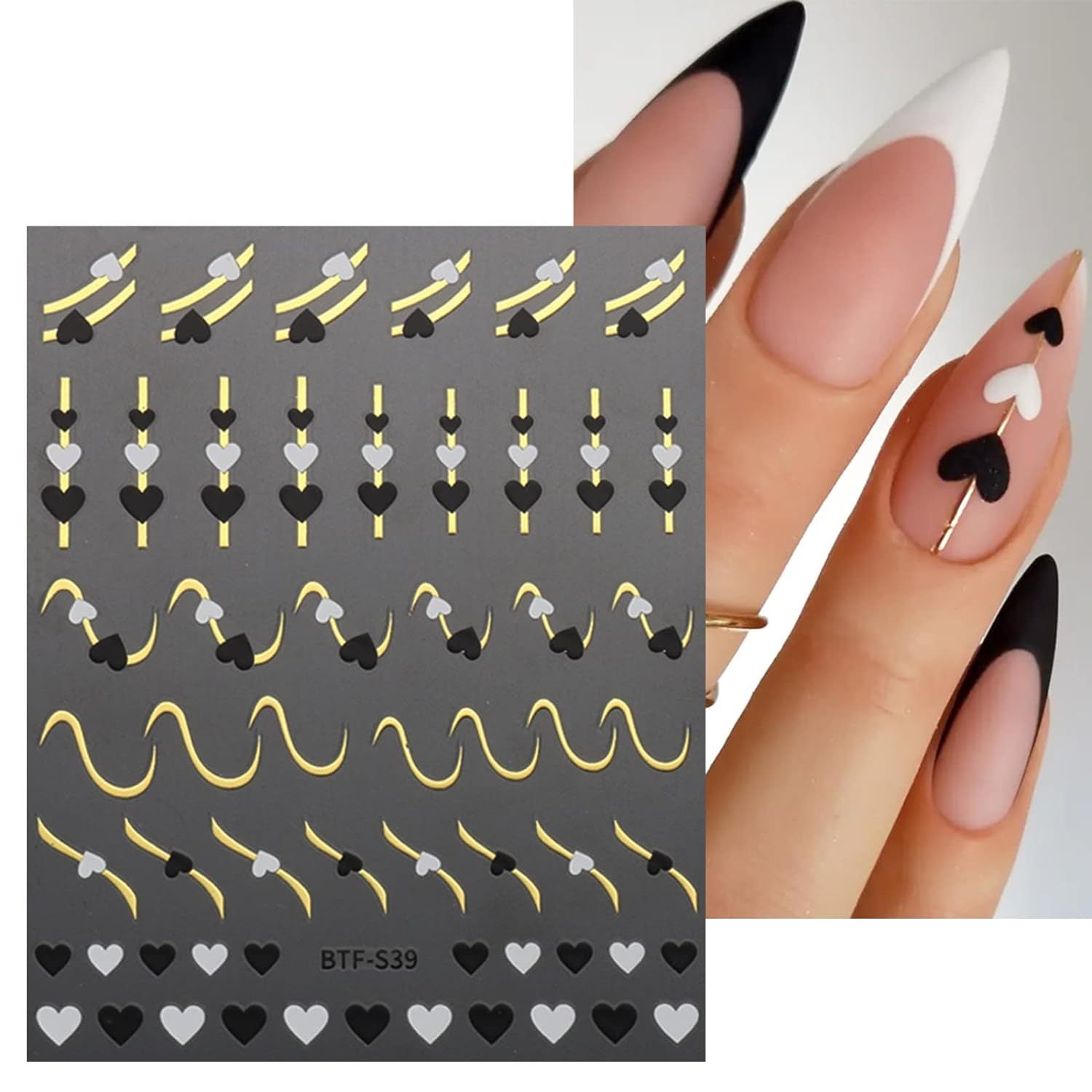 9 Sheets Heart Line Flower Nail Art Stickers Self Adhesive Nail Supplies