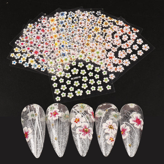 12pcs Shimmering Floral Nail Art Stickers Self Adhesive Decals for Manicure