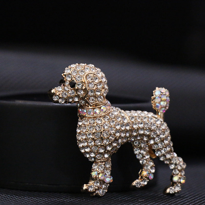 Vintage Small Dog Pin Brooch with Rhinestones in Earth Campus Pattern