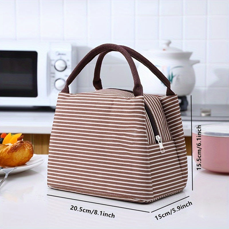 Striped Insulated Lunch Bag Leak Proof Bento Box