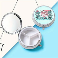 Vacation Life Print Round Pill Box 3 Compartments Portable Medicine Box