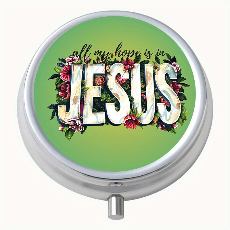 Jesus 3 Creative Print Round Pill Box 3 Compartment Portable Medicine Box