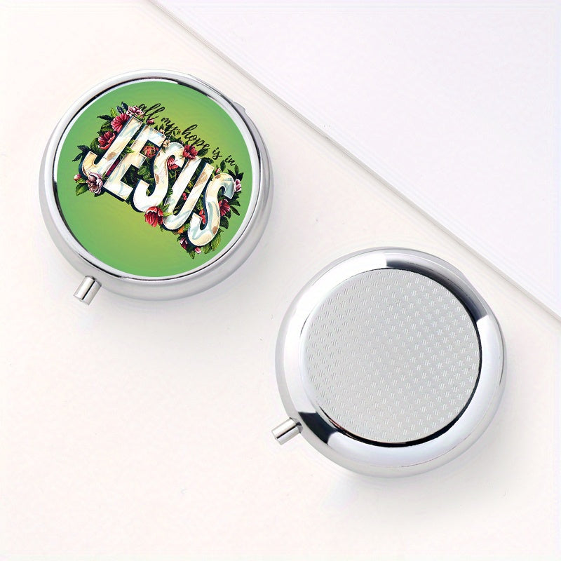 Jesus 3 Creative Print Round Pill Box 3 Compartment Portable Medicine Box