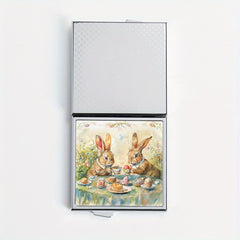 Tea Drinking Rabbit Print Pill Box with 4 Compartments