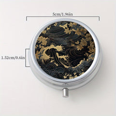 Wave Pattern Round Pill Case 3 Compartments Medicine Organizer Box