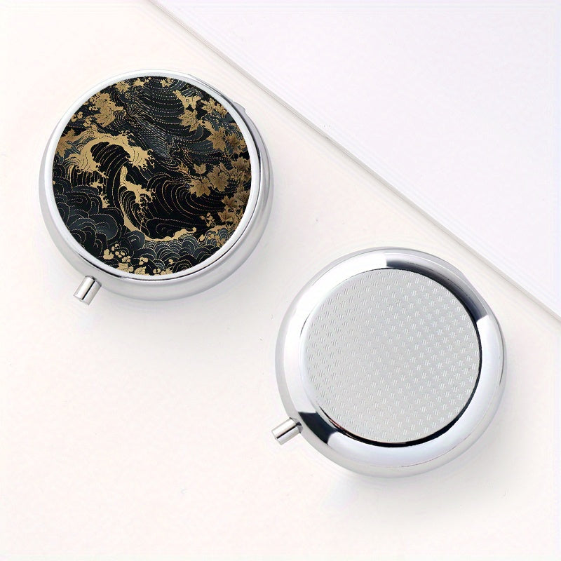 Wave Pattern Round Pill Case 3 Compartments Medicine Organizer Box