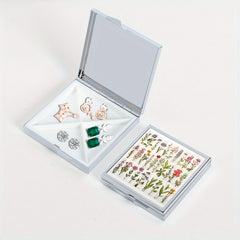 Plant Illustration Print Square Pill Box with 4 Compartments