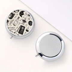 Vintage Patterned Round Pill Box with 3 Compartments