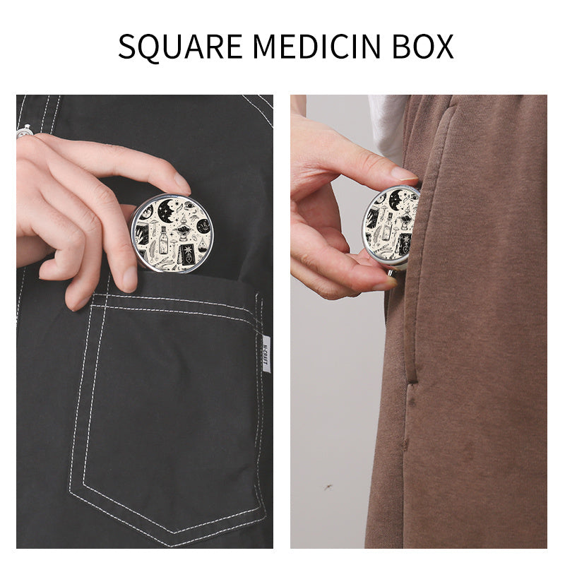 Vintage Patterned Round Pill Box with 3 Compartments