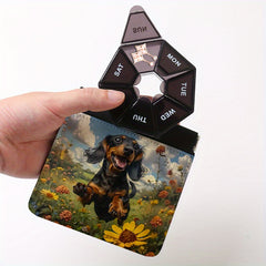 2 Pack Dog & Flower Pattern 7 Pill Organizer Boxes with Dual Layer Storage Pouch