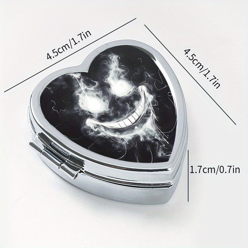 Heart Shaped Pill Box with 2 Compartments - Smile Line Pattern Print