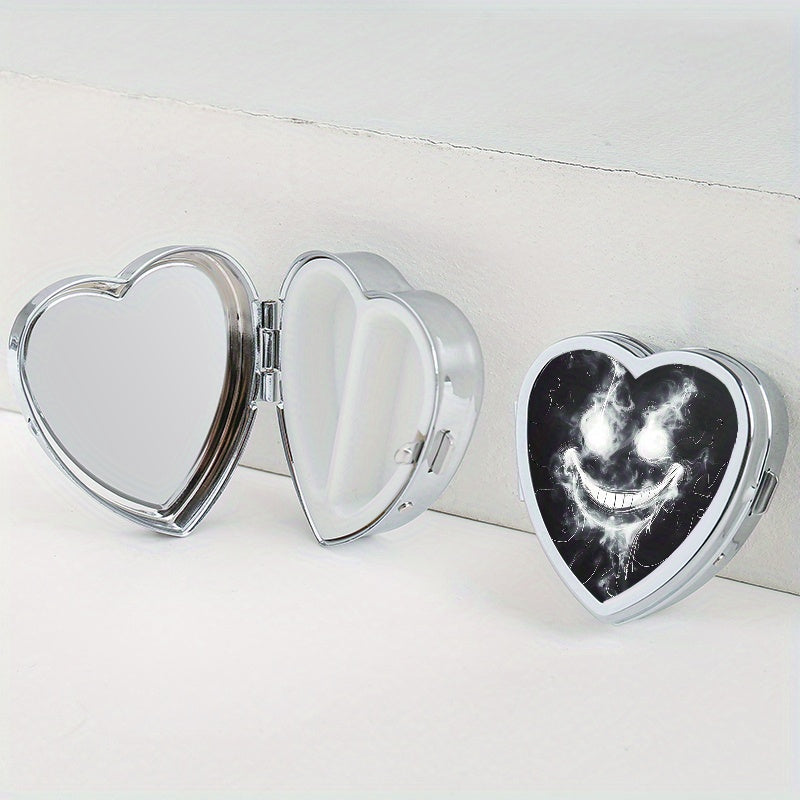 Heart Shaped Pill Box with 2 Compartments - Smile Line Pattern Print