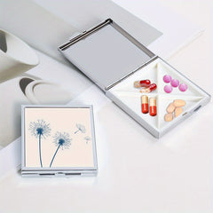 Flying Dandelion Print Pill Box with 4 Compartments