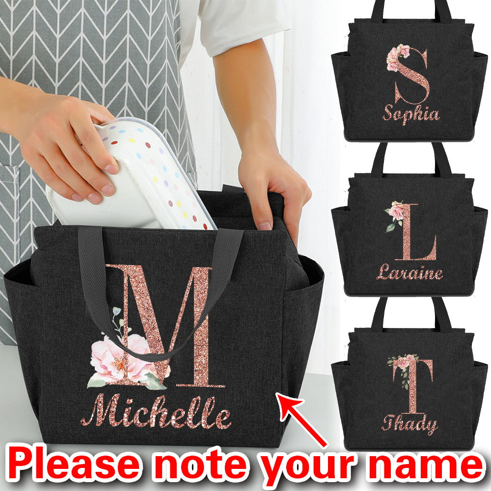 Personalized Insulated Lunch Bag with Custom Name Canvas Thermal Bento Tote