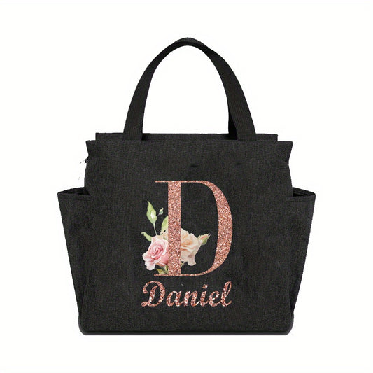 Personalized Insulated Lunch Bag with Custom Name Canvas Thermal Bento Tote