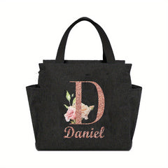 Personalized Insulated Lunch Bag with Custom Name Canvas Thermal Bento Tote