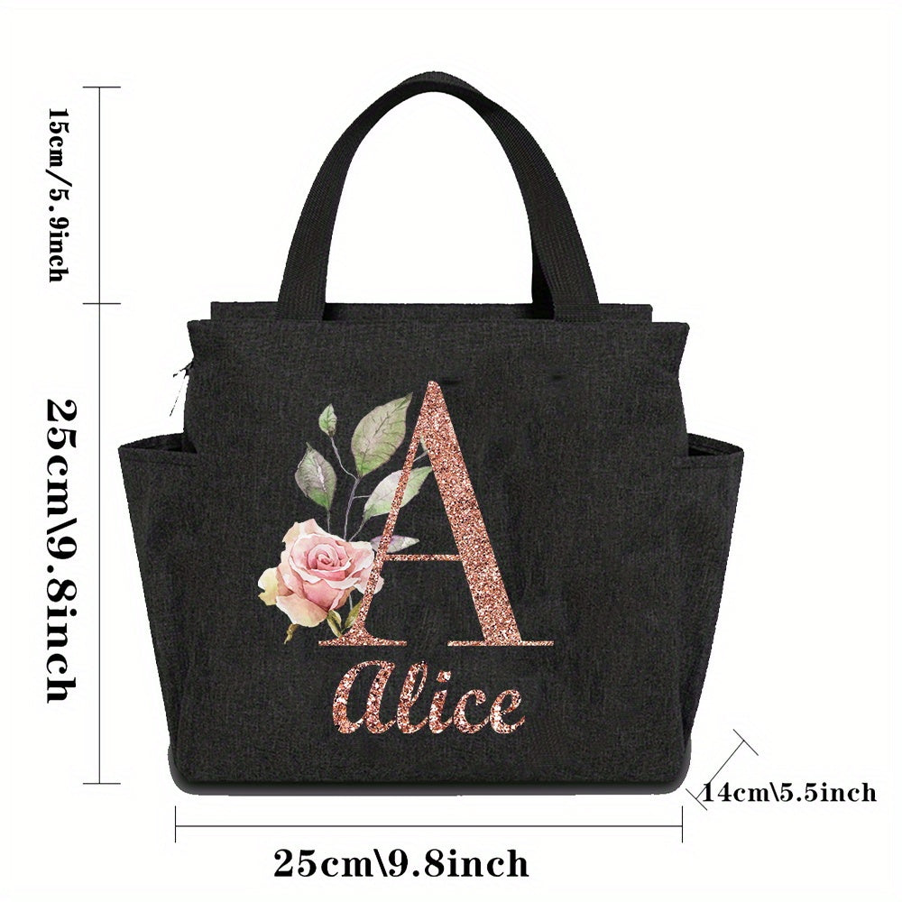 Personalized Insulated Lunch Bag with Custom Name Canvas Thermal Bento Tote