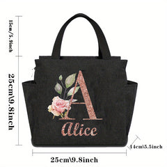 Personalized Insulated Lunch Bag with Custom Name Canvas Thermal Bento Tote