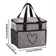 Insulated Lunch Bag Love MAMA Portable Cooler Tote Grey Thermal Food