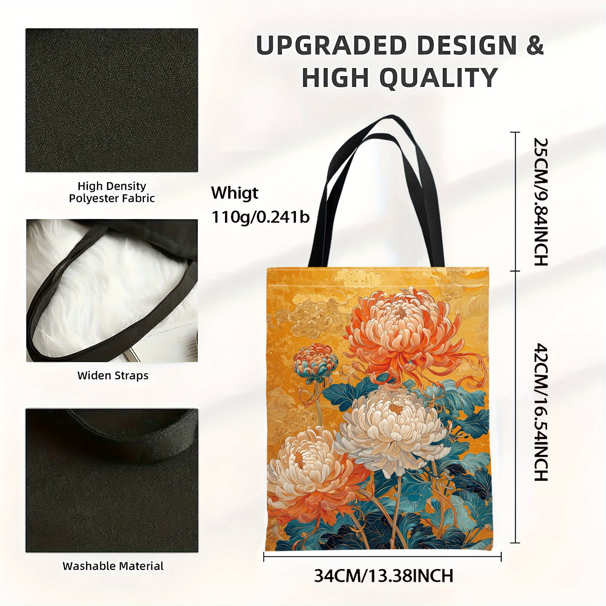 Chrysanthemum Floral Tote Bag in Orange
