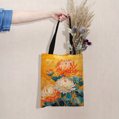 Chrysanthemum Floral Tote Bag in Orange