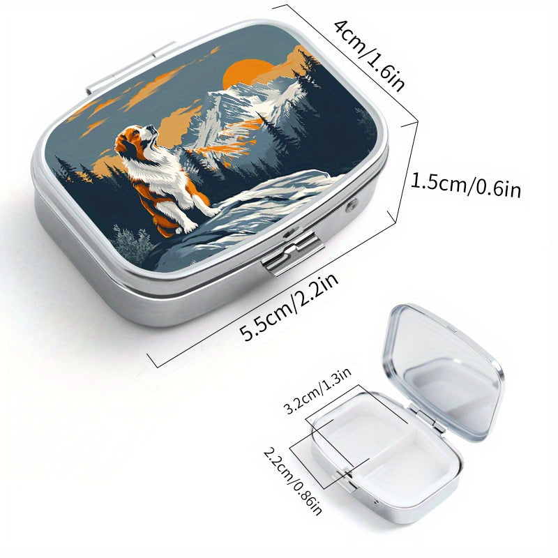 Mountain Dog Compact Metal Medicine Case with Dual Compartments
