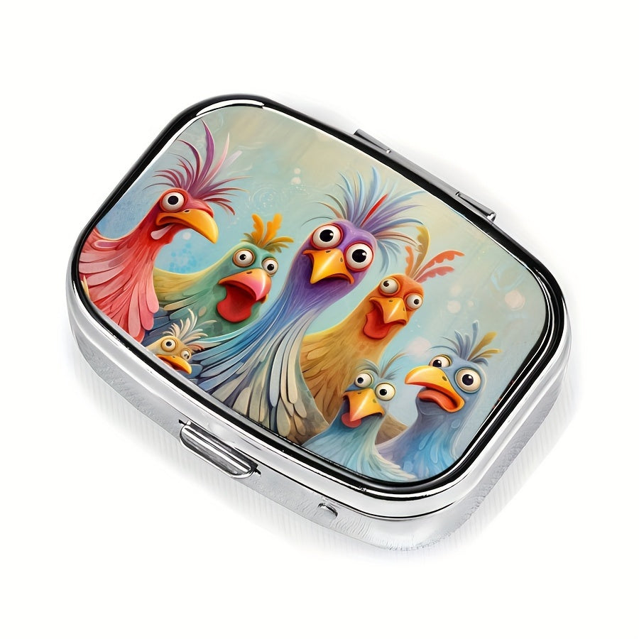 Cartoon Chicken Pill Case 2-Compartment Metal Medicine Organizer