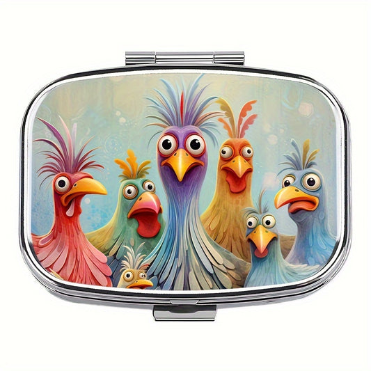 Cartoon Chicken Pill Case 2-Compartment Metal Medicine Organizer