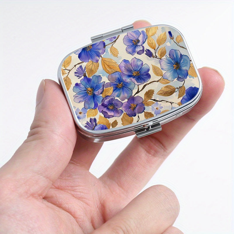 Golden Leaf Flower Pattern Printed Pill Box Set - Portable Medicine Organizer