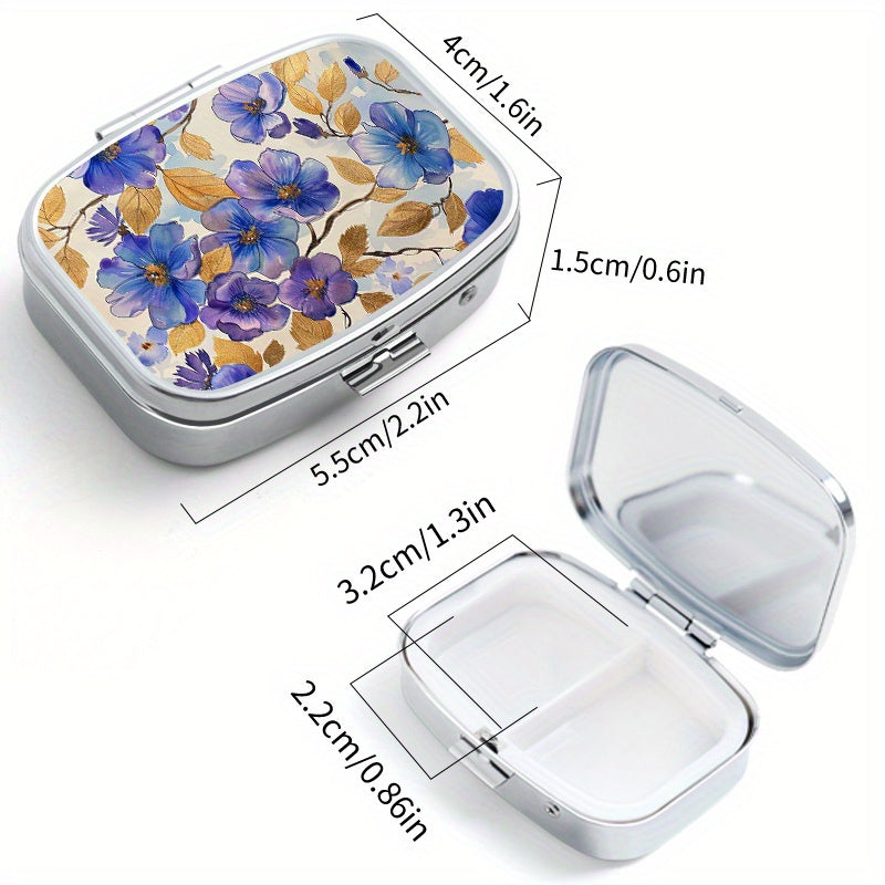 Golden Leaf Flower Pattern Printed Pill Box Set - Portable Medicine Organizer