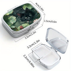 2pcss Cat Pattern Pill Box Set Round & Square Mini Portable Medicine Box