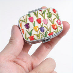 2pcs Tulip Pattern Pill Boxes Portable Medicine Case 3 Compartments for Travel
