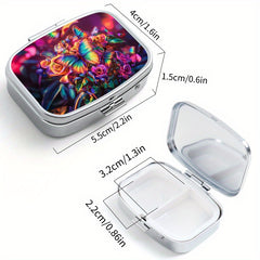 Set of 2 Butterfly Pattern Pill Boxes, Round & Square Compartments