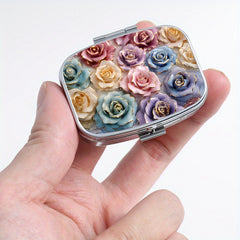 Ceramic Rose Pattern Pill Boxes Set of 2 - Round & Square