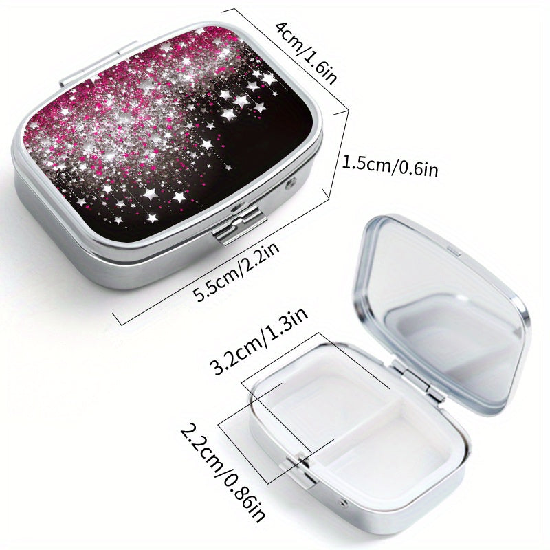 2PCS Star Glitter Pill Box Set Metal Medication Organizers