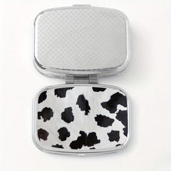 Cow Print Pill Organizer 2 Compartment Metal Box for Travel & Outdoors