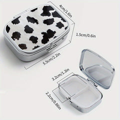 Cow Print Pill Organizer 2 Compartment Metal Box for Travel & Outdoors