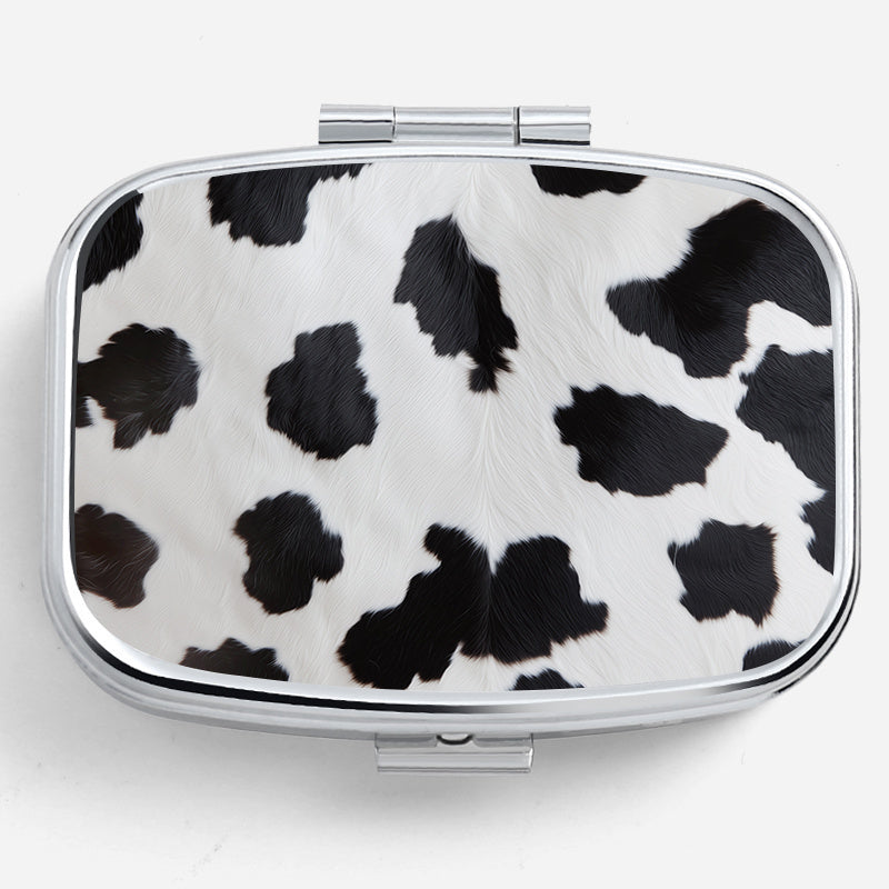 Cow Print Pill Organizer 2 Compartment Metal Box for Travel & Outdoors